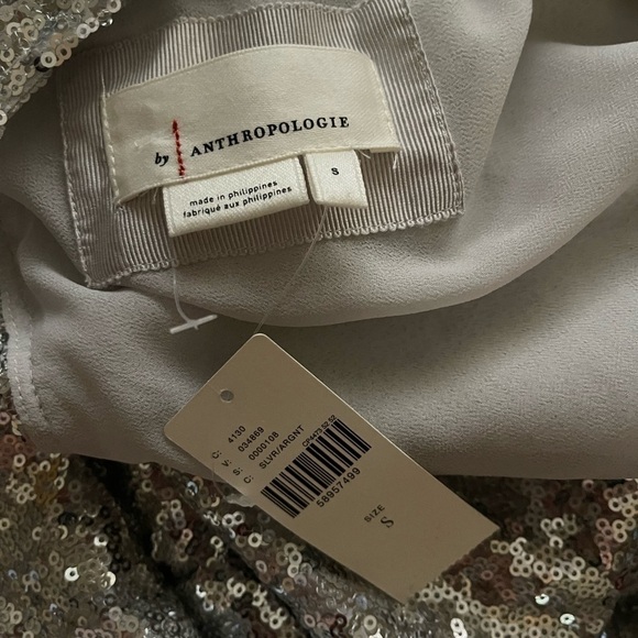 ANTHROPOLOGIE Lisabette Silver Sequin Long Sleeve Wrap Mini Dress Small NWT - Picture 15 of 15
